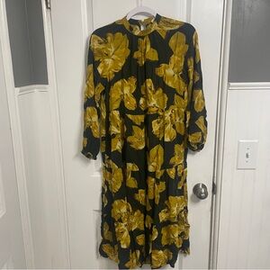A New Day Floral Long Sleeve Olive Green Maxi Dress Size Extra Small